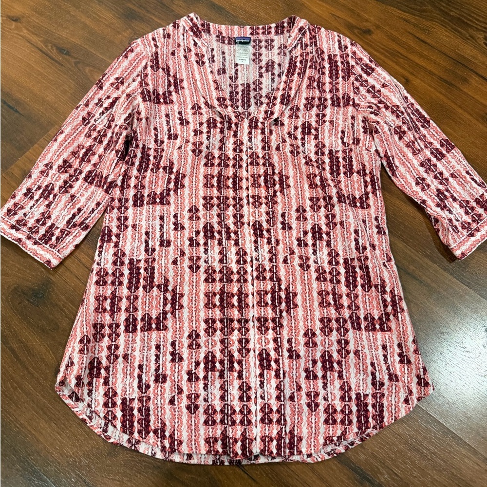 Patagonia Womens Sedum Organic Cotton Pullover Tunic Top Size 8 3/4 Sleeve Boho
